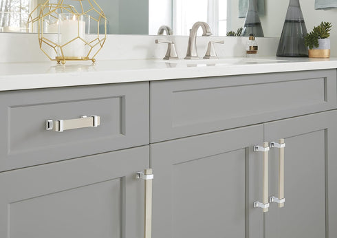 Amerock Cabinet Pull, Satin Nickel/Polished Chrome, 3-3/4 inch (96 mm) Center to Center, Overton, 1 Pack Drawer Pull,