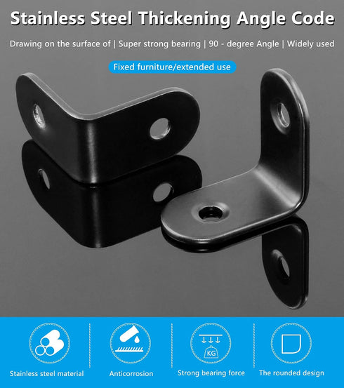 12Pcs 1 1 Inch 90 Bonsicoky L Bracket Right Angle Corner Brace, Stainless Steel x Joint Right Angle, Black Degree Shelf