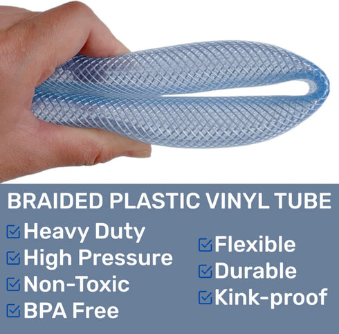 1/2"ID x 10FT High Pressure Clear Braided PVC Tubing, Heavy Duty UV Chemical Resistant Vinyl Hose