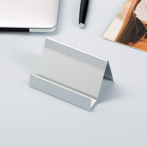 Business Card Holder Aluminum Display Stand - High-end Desktop Organizer, Silver, 1 Pack