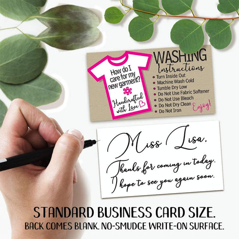 Business Cards - Washing Instructions - 3.5" x 2" Standard - Set of 50 Blank Minimalist Stationery Cards