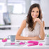 Hot Pink Desk Accessory Kit, Cute Office Supplies Set with Stapler, Remover, Hole Punch, Tape Dispenser, Scissors
