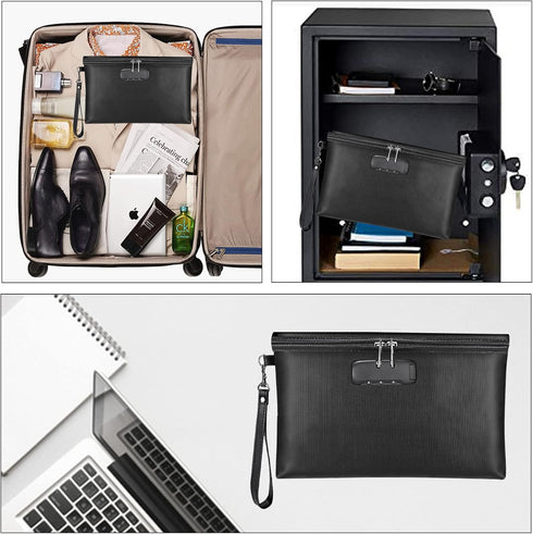 ZOOPIP Fireproof Money Bag with Lock, 11.2"x7.6" Fireproof Cash Bag with Zipper Closure for A5 Size Document (Black)