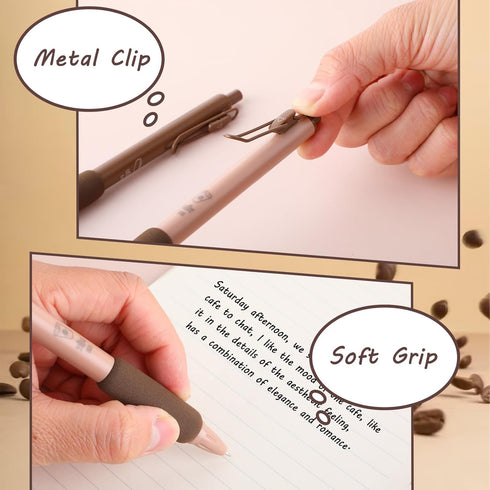 Mabor 4Pcs Cute Coffee Gel Pens, Retractable Quick Dry Ink 0.5mm Fine Point Black Ink Aesthetic Writing Supplies