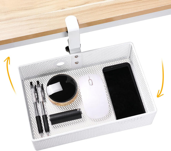 Mesh Desk Organizer and Clamp-on Swivel Pencil Drawer, Extra Sturdy C-Clamp Mount System for Home Office Storage