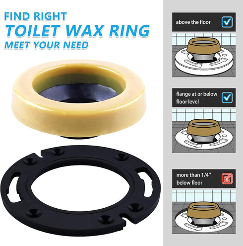 Toilet Flange with Wax Ring for Toilets, Replacement Kit Includes Bolts, PVC Toilet Flange Repair Kit
