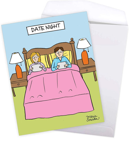 NobleWorks - 1 Humorous Anniversary Greeting Card with Envelope, Large 8.5 x 11 Inch, Couples in Bed Cartoon
