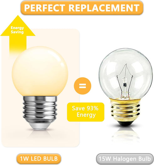 Small G14 LED Globe Light Bulb, 1W G45, 15W Equivalent, Warm White 3000K E26 Base, 6 Pack for Party Decor
