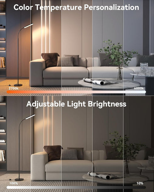 LED Floor Lamp with Remote Control Foot Switch for Living Room, Stepless Adjustable Colour Temperature Brightness
