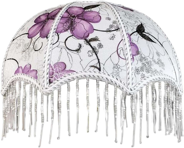 Gralara Umbrella Shape Lamp Shade Cloth Lampshade Vintage with Tassel for Desk Lamp