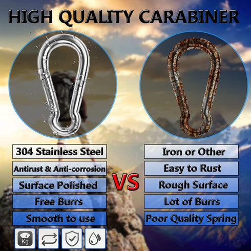 Spring Snap Hooks, 304 Stainless Steel Metal Clip, Heavy Duty Rope Connector for Outdoor Travel Camping