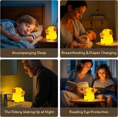 7-Color 3-Level Dimmable WarmLight, 30Min 100% Capybara Night Light, Nursery Lamp, RGB & Tap Control, Timer, Safe &Soft