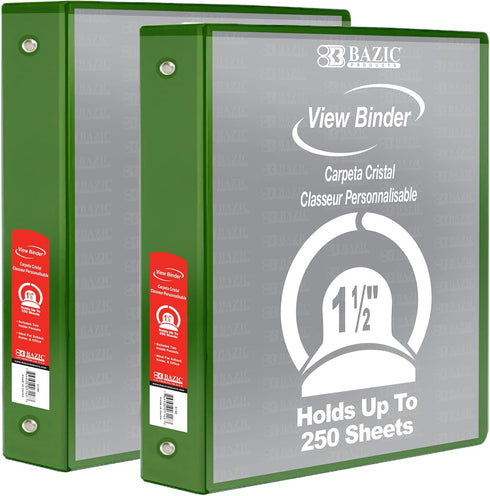 BAZIC 3 Ring Binder 1.5" Economy View Binders Organizer - Green, Round Ring, Holds 250 Sheets, for School Office Home,