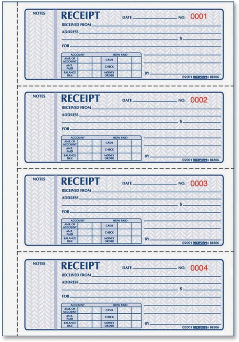 Rediform Money Receipt Book, Manifold Cover, Carbonless Triplicate Forms, 11" x 8", 100