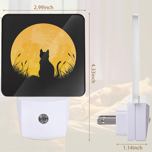 Cat Night Light,Cat Grass Field Full Moon Night Lights Plug into Wall LED Dusk to Dawn Light Sensors Indoor Home Decor