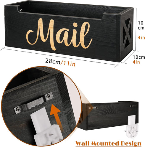 Rustic Wooden Mail Organizer Countertop, Mail Holder Box for Desk, Mail Basket for Counter, Storage Organizer