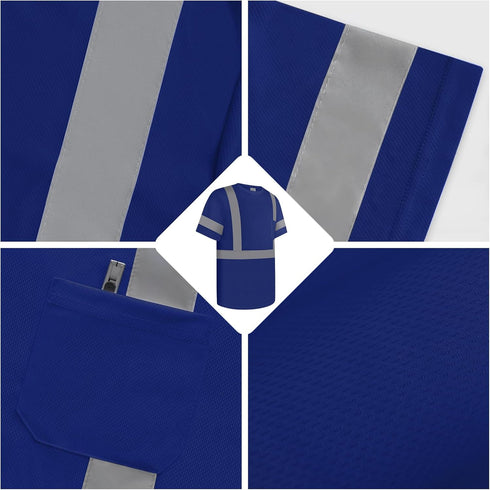 Hi Vis Shirts for Men Class 3 High Visibility Shirts with Short Sleeves, Reflective Safety Shirts for Men Women, ConstrUCRtion Shirts, Durable & Breathable, UCR-Blue XXL