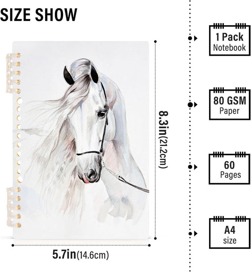 senya Spiral Notebook Ruled 2 Pcs, White Horse Journals for Study and Notes 60 Pages with Durable Hardcover by senya