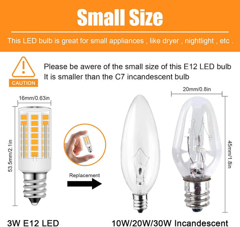 E12 Bulb 3W 25W C7 Bulbs 120V 3000K 5 Pack LED Equivalent to Replacement Frosted Type B Candelabra Base Warm White