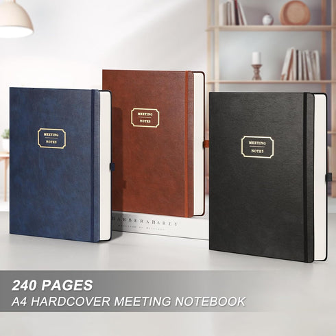 EMSHOI Meeting Notebook for Work, 240 Pages A4 Project Planner, PU Leather Hardcover, 8.5" x 11", Blue
