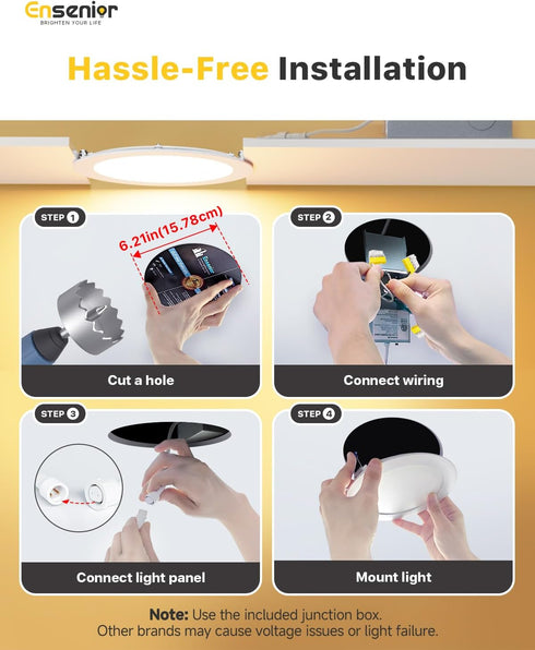 1 Pack 6 Inch Dimmable, 5000K 1050LM 12W 120V, Ensenior LED Recessed Light, Daylight, High Brightness, Damp Rated