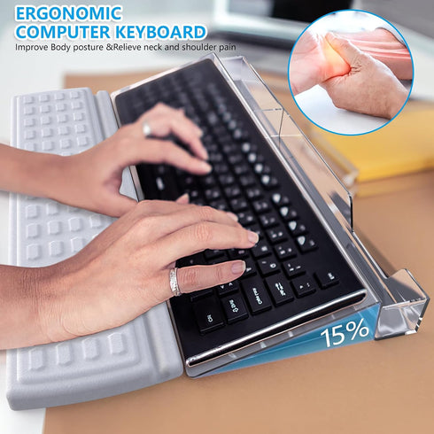 Typing&Working,3-Level Clear2+white Keyboard Riser,Computer Stand Acrylic Tilted Holder for Easy Ergonomic Height