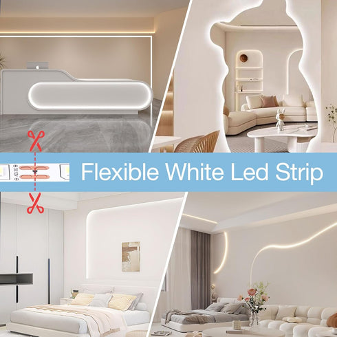 16.4ft 8.2ft 2 USB LED Light Strip White with Battery Box (Batteries Not Included), Daylight Under Cabinet Strip Lights