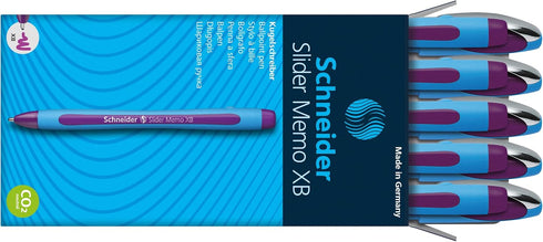 Schneider Slider Memo XB Ballpoint Pen, 1.4 mm, Light Blue Barrel, Violet Ink, Box of 10 (150208)