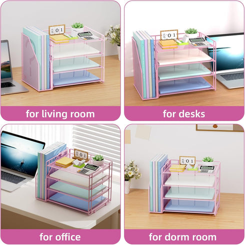 Marbrasse Desk Organizer and Accessories, 4-Tier Paper Letter Tray Organizer for School Home Office Supplies
