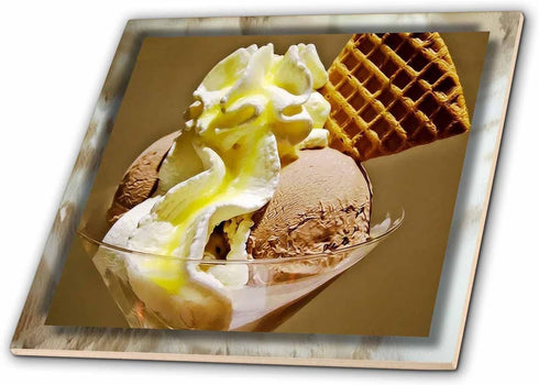 3dRose 12 Inch Ice Cream Waffle Sundae Ceramic Tile