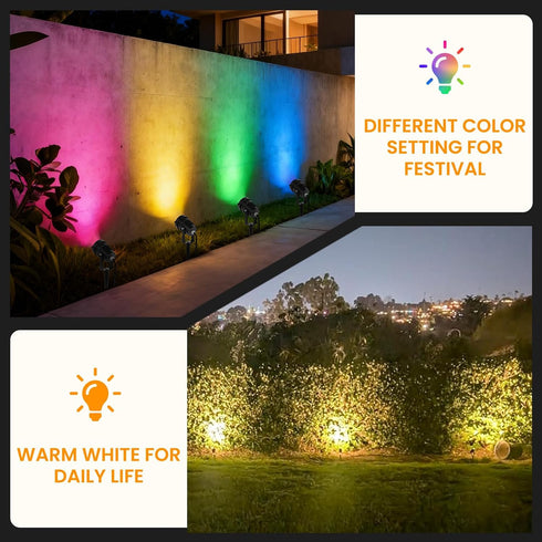 CoziTech 16 120V 2 Pack RGBW Multicolor Spotlight Outdoor: Color Changing Landscape Lighting with Remotes Plug