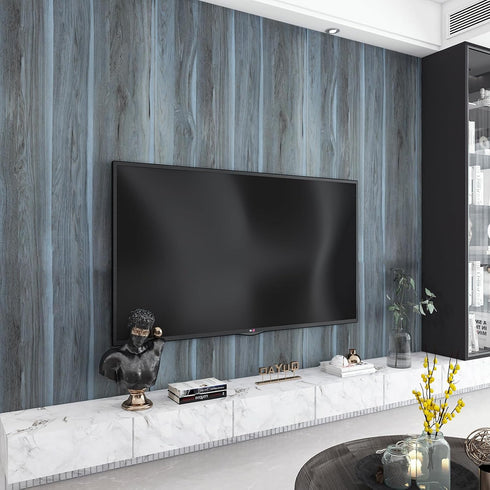 Peacock Blue Wallpaper Stick and Peel, 16x118inch Blue Wood Grain Contact Paper for Cabinets Waterproof