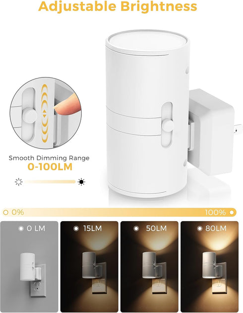0-100LM 3000K, Dimmable 2 Pack L LOHAS LED Night Light Plug in, Night Lights Plug into Wall, Light Sensor, Soft White