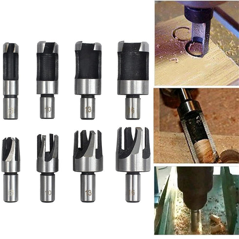 8-Pack Wood Plug Cutter Drill Carbon Steel Bit Set, Straight and Tapered Taper Cutting Tool, Woodworking Chamfer Drill Bits 5/8In, 1/2In, 3/8In, 1/4In (6MM 10MM 13MM 16MM)
