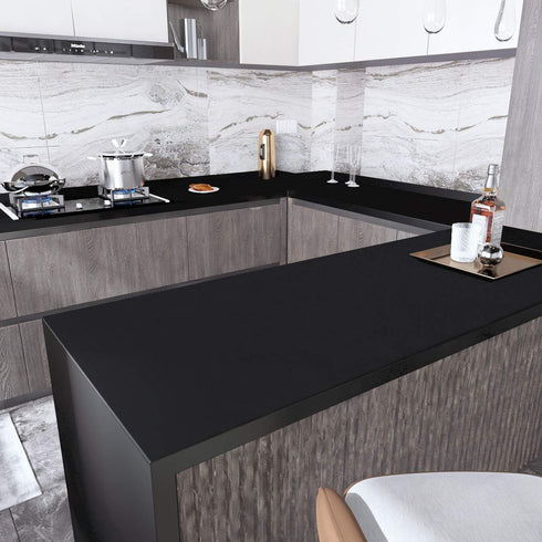 Decotalk Black Contact Paper for Cabinets, Peel and Stick Wallpaper, 17.7"x120" Matte Solid Black Removable Film