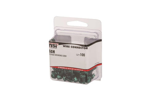 NSI GSH Solid Wire Grounding Hex Head Screw, Green, Pack of 100 for Electrical Applications