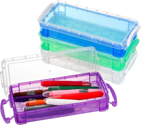 Nicunom 8 Pack Plastic Pencil Boxes, Large Capacity Pencil Case Boxes, Kids Pencil Case, Crayon Box with Snap-tight Lid