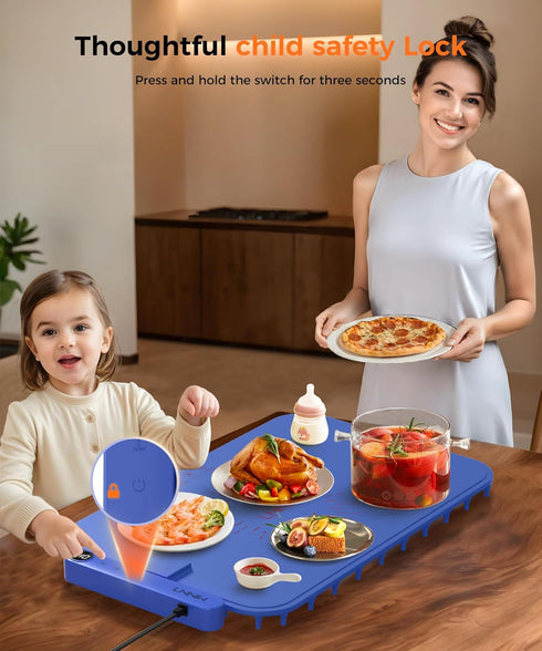 6-Level 1-6h Waterproof Food Warming Mat, Color-Changing Electric Heating Tray with Temperature Control, Timers