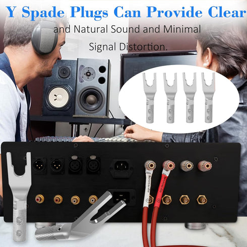 Monosaudio Speaker Spade Connector, Pure Copper 45 Degree Screw Locking Y Spade Plug for DIY Speaker Wire