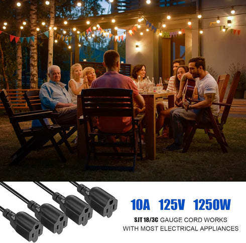4 Outlet Power Cord, NEMA 5-15P to 5-15R 1 to 4 Y Splitter, 20 Inch Extension Cord Splitter