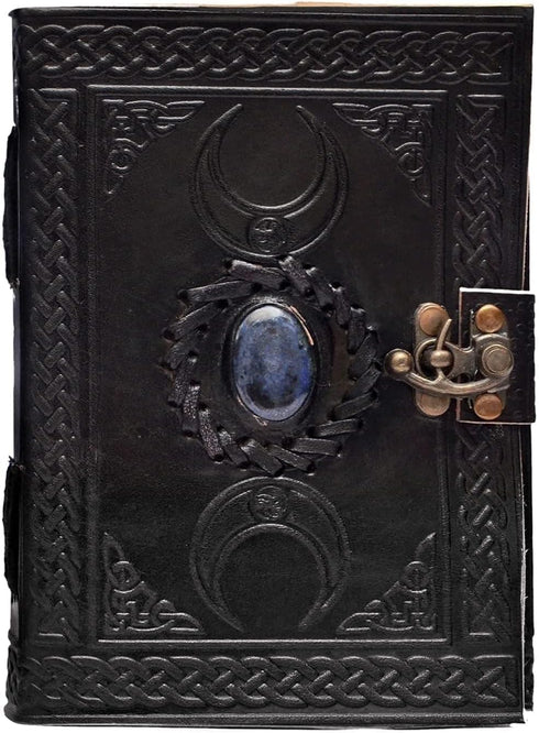cuero 3 Moon Blue Lapiz Embossed Vintage Leather Journal, 240 Pages of Antique Handmade Paper, Black
