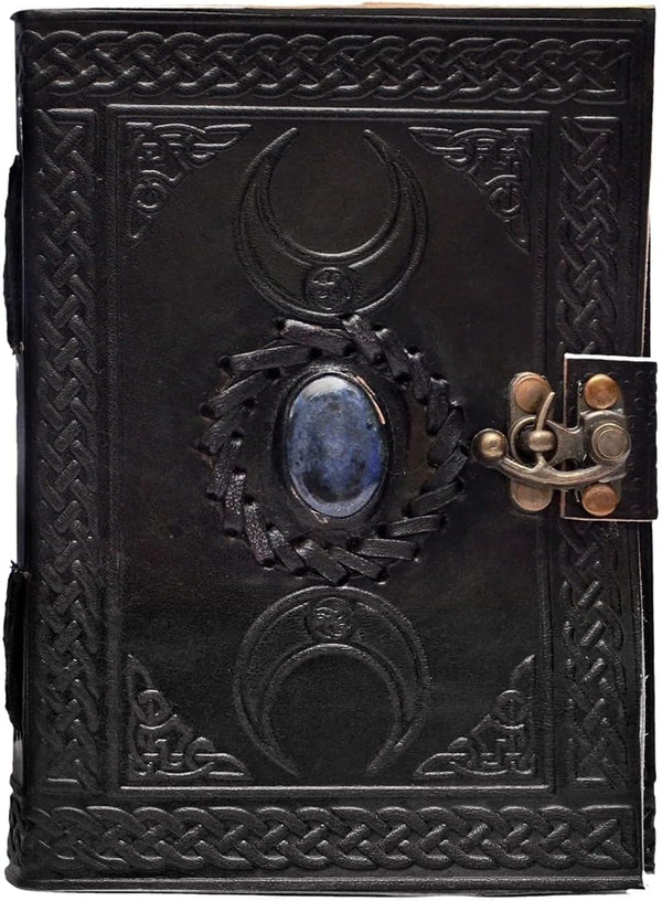cuero 3 Moon Blue Lapiz Embossed Vintage Leather Journal, 240 Pages of Antique Handmade Paper, Black