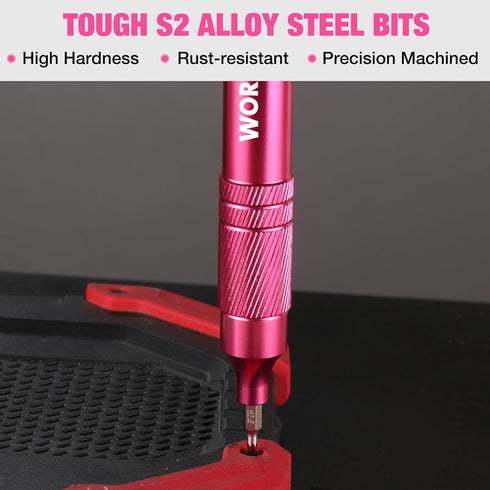 WORKPRO 24-in-1 Precision Screwdriver Set, 24 pcs Tough S2 Steel Bits for Eyeglass, Watch, Phone, Pink