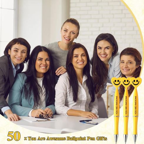 Qilery 50 Pcs Employee Appreciation Gifts, Smile Face Pens, You Are Awesome Pens, Black Ink Ballpoint