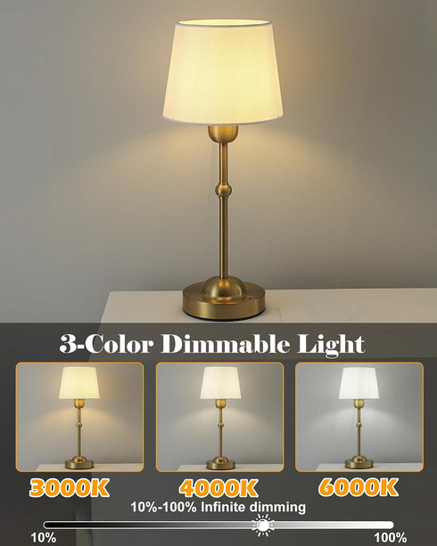 AILELANG Dimmable 3000/4000/6000K Rechargeable Table Lamps Cordless, Portable Touch Battery Powered Lights with Fabric