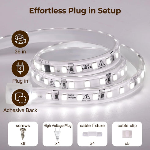 36inch 120V Counter 6000k Plug in Under Cabinet Lighting Strip for Kitchen, Bright LED Under Lights White Slim, Luces