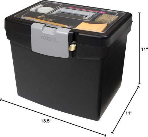 Storex Portable File Box with XL Lid, 11 x 13-1/2 x 11 Inches, Black