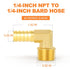 GASHER 5 Pieces Brass Hose Barb Reducer, 90 Degree Elbow 1/4 Inch NPT to 1/4 Inch Barb
