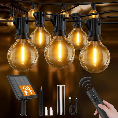 Solar String Lights Outdoor 50ft - 18+1 Shatterproof & Waterproof G40 LED