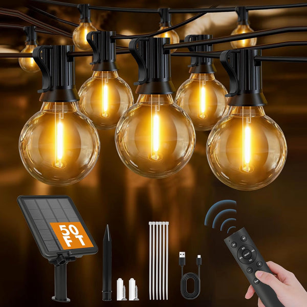 Solar String Lights Outdoor 50ft - 18+1 Shatterproof & Waterproof G40 LED